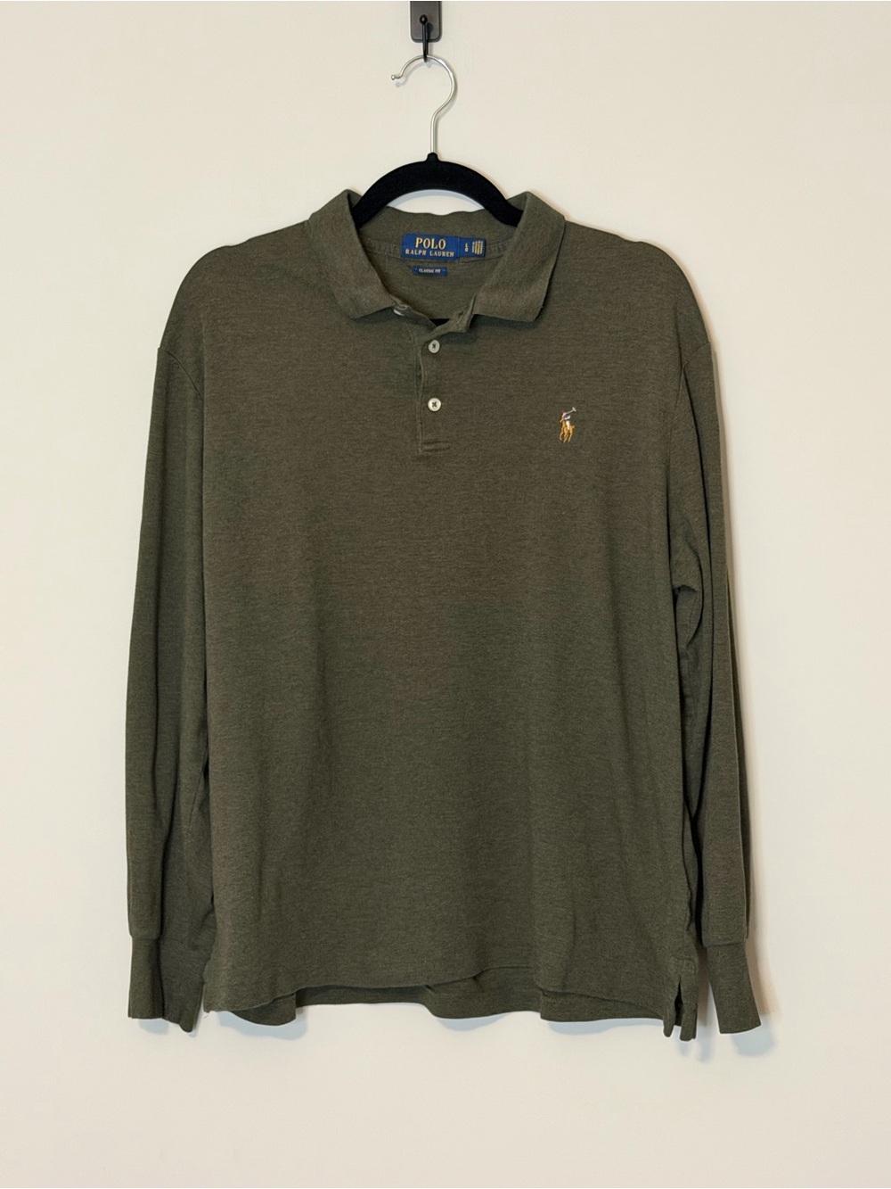 Polo Ralph Lauren Men’s L Olive Green Classic Fit Long Sleeve Polo Shirt Pony